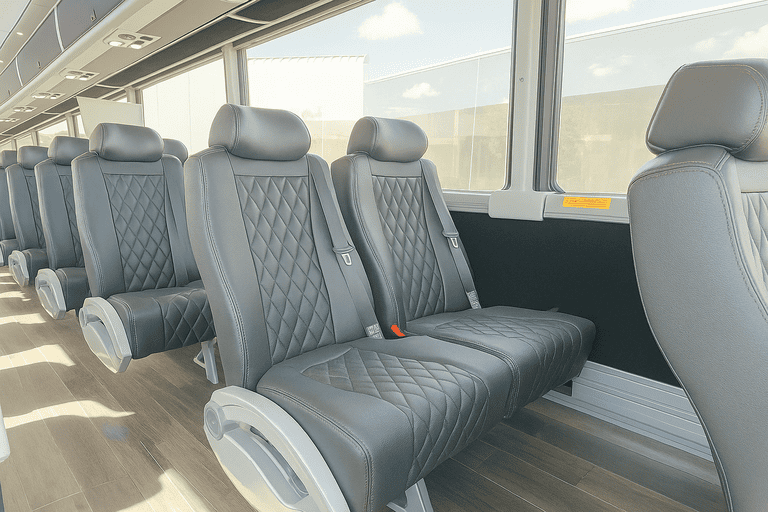 interior of Bloomington Minibus Company charter bus